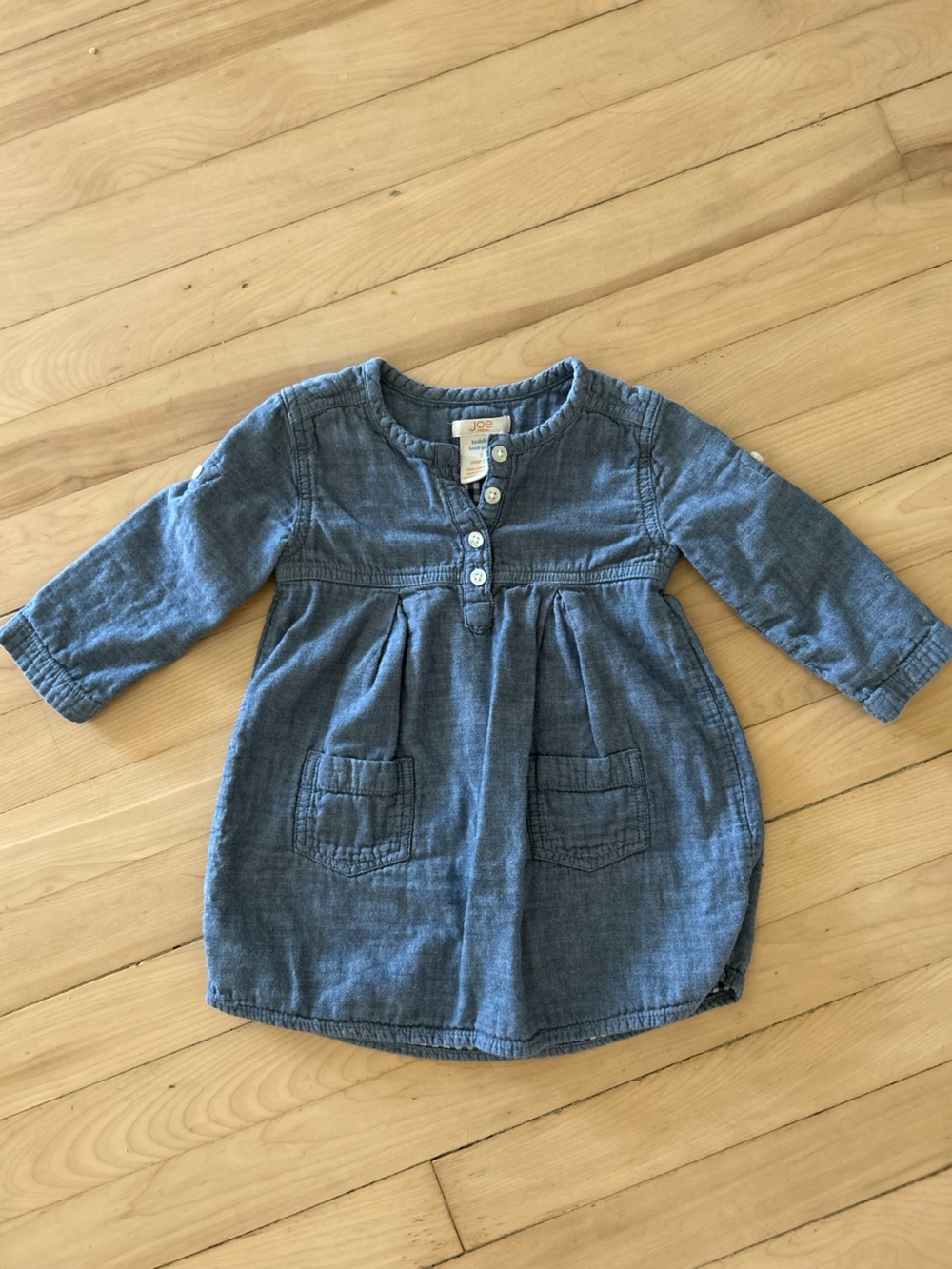 Joe Fresh - Blue Denim-Look Long Sleeve Infant Dress - Size 12M